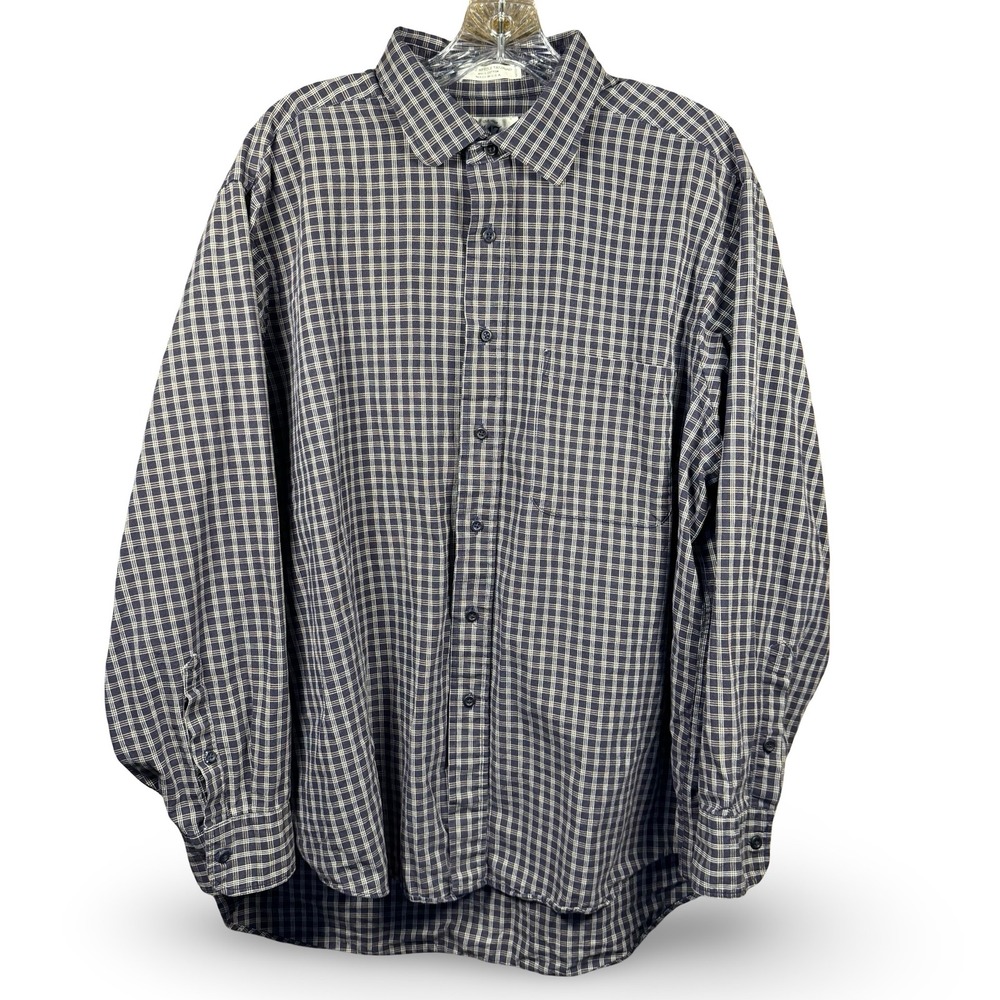 VTG Van Heusen Button Down Plaid Blue White USA Single Needle Tailoring Cotton